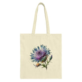 Purple Thistle Flower Tote Bag, Floral Print Reusable Shopping Bag, Unique Botanical Art, Nature Lover Gift, Everyday Carry Bag - Tawshia